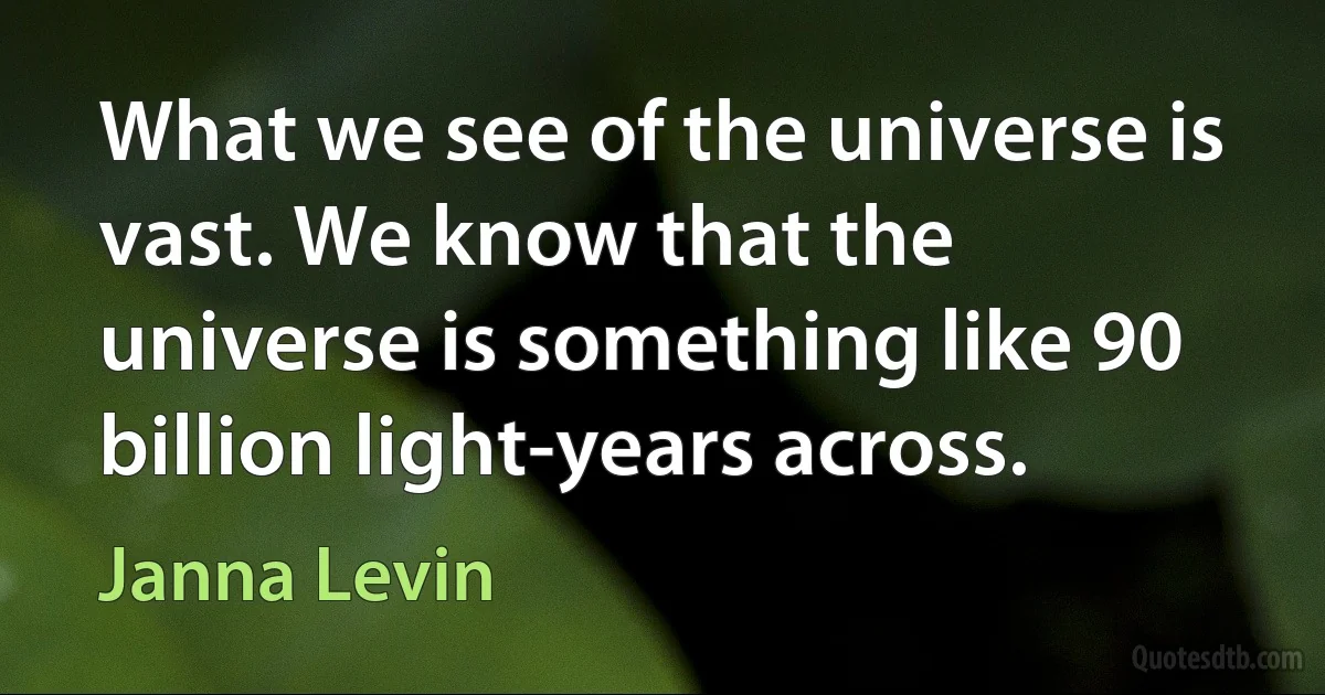 What we see of the universe is vast. We know that the universe is something like 90 billion light-years across. (Janna Levin)