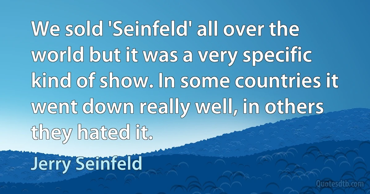 We sold 'Seinfeld' all over the world but it was a very specific kind of show. In some countries it went down really well, in others they hated it. (Jerry Seinfeld)