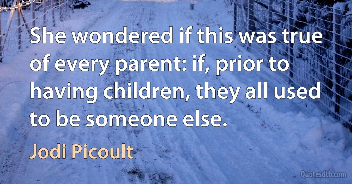 She wondered if this was true of every parent: if, prior to having children, they all used to be someone else. (Jodi Picoult)