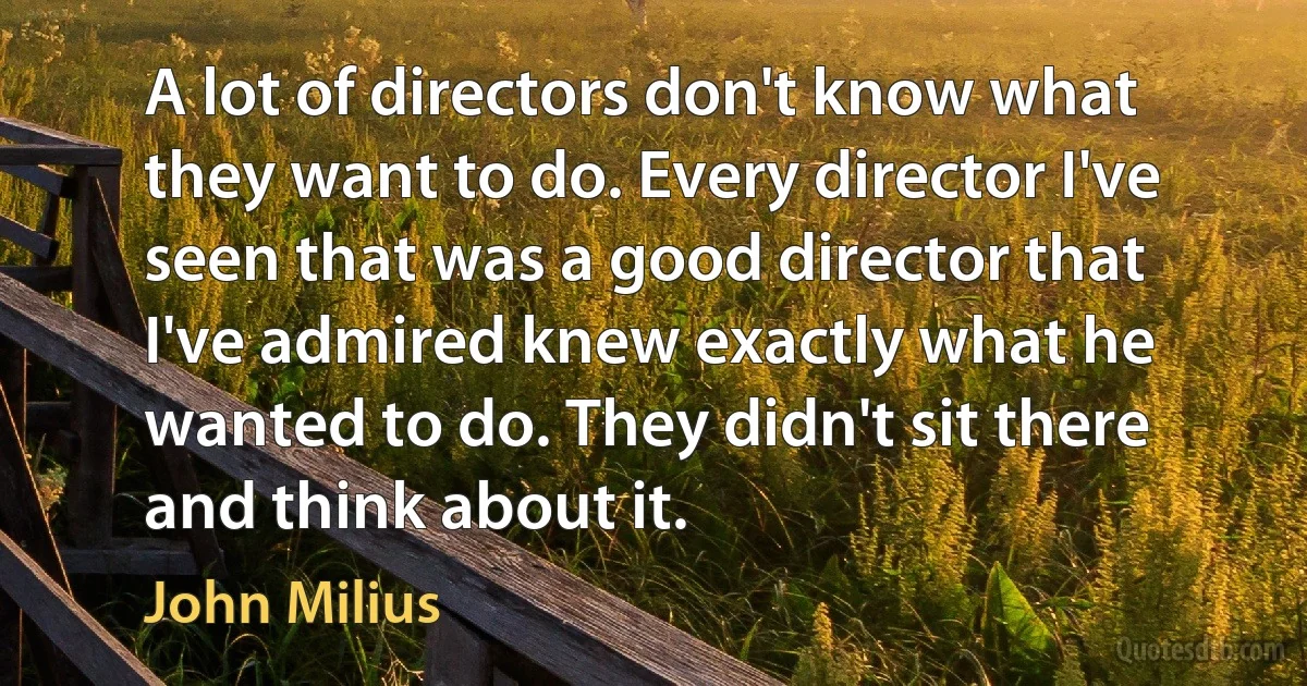 A lot of directors don't know what they want to do. Every director I've seen that was a good director that I've admired knew exactly what he wanted to do. They didn't sit there and think about it. (John Milius)