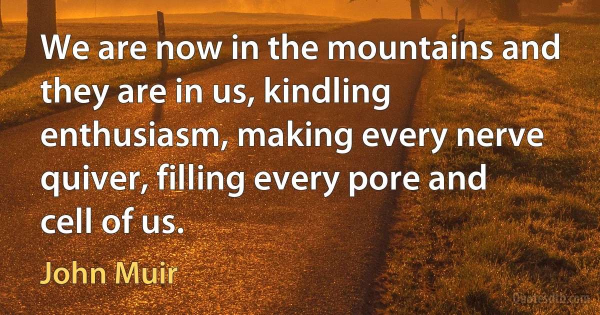 We are now in the mountains and they are in us, kindling enthusiasm, making every nerve quiver, filling every pore and cell of us. (John Muir)