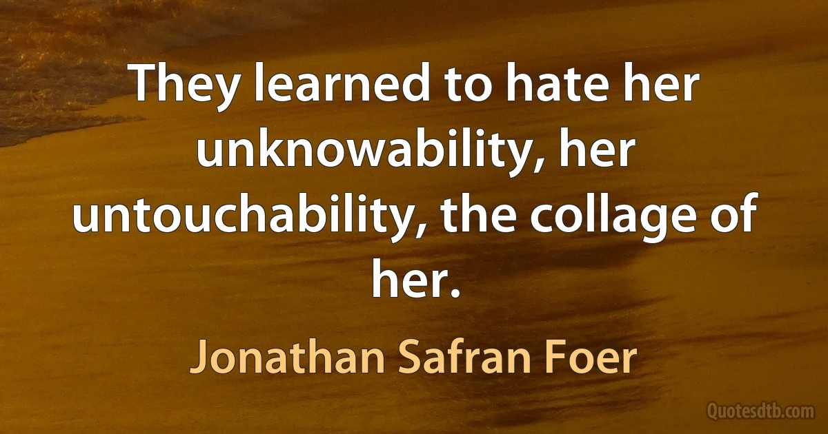 They learned to hate her unknowability, her untouchability, the collage of her. (Jonathan Safran Foer)