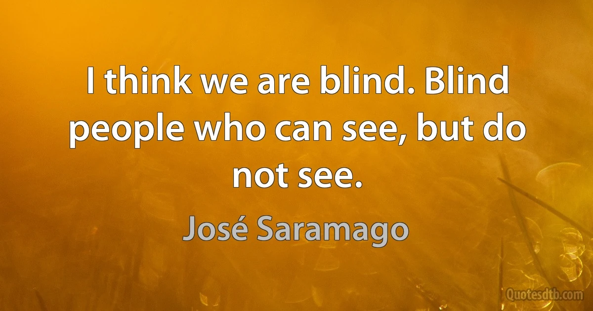 I think we are blind. Blind people who can see, but do not see. (José Saramago)