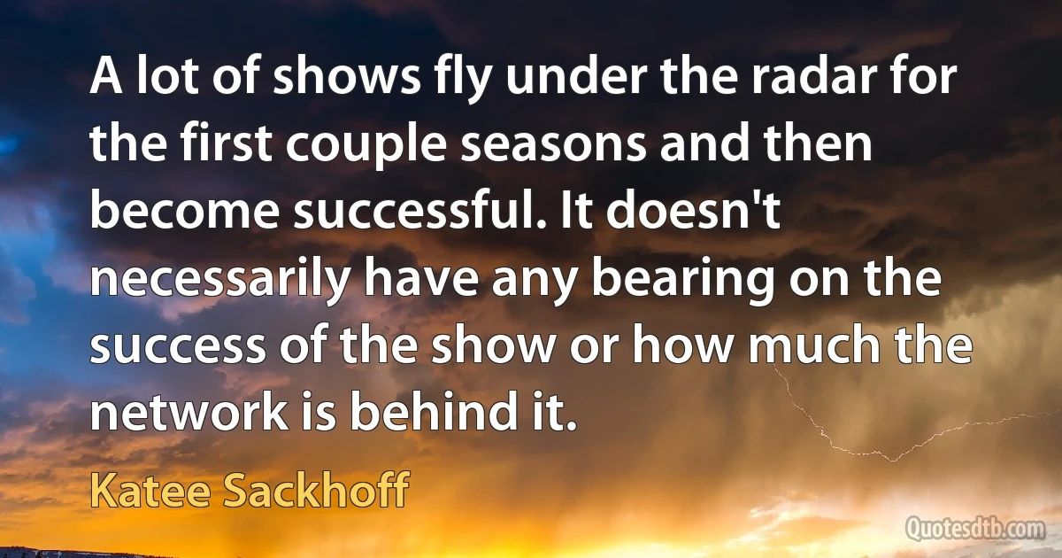 A lot of shows fly under the radar for the first couple seasons and then become successful. It doesn't necessarily have any bearing on the success of the show or how much the network is behind it. (Katee Sackhoff)