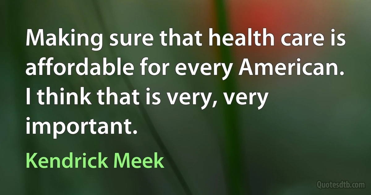 Making sure that health care is affordable for every American. I think that is very, very important. (Kendrick Meek)