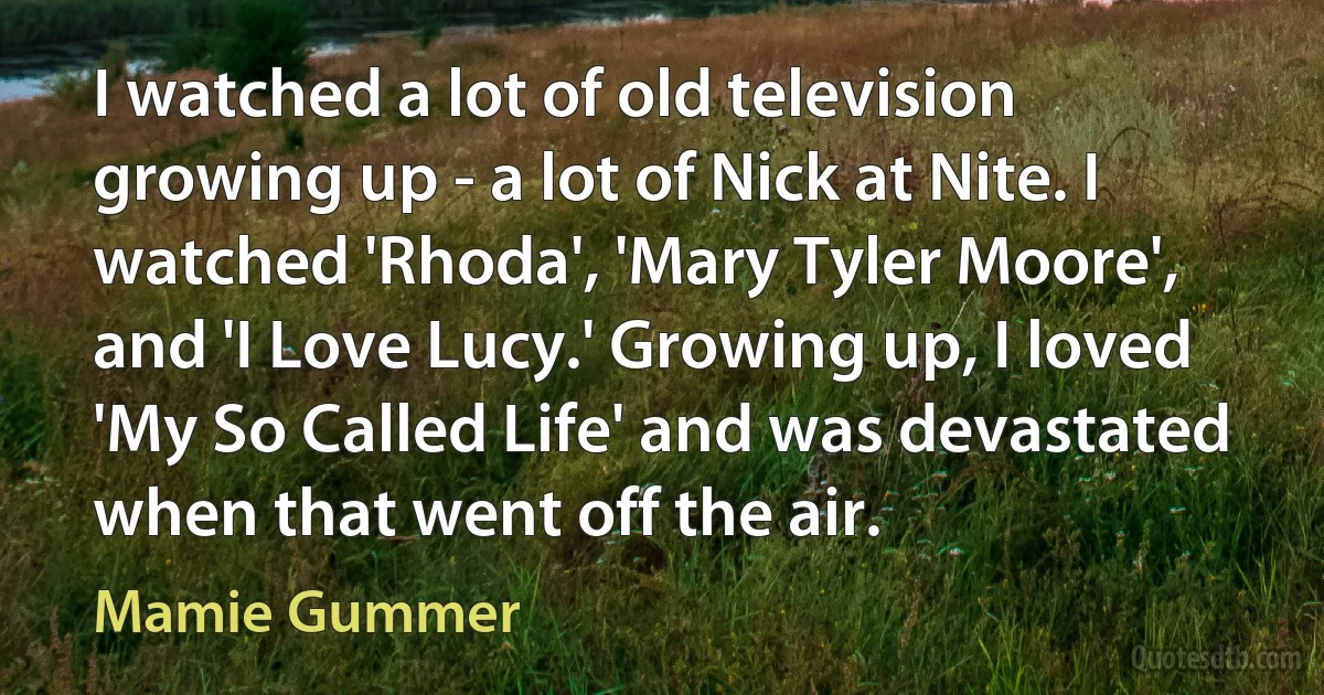 I watched a lot of old television growing up - a lot of Nick at Nite. I watched 'Rhoda', 'Mary Tyler Moore', and 'I Love Lucy.' Growing up, I loved 'My So Called Life' and was devastated when that went off the air. (Mamie Gummer)