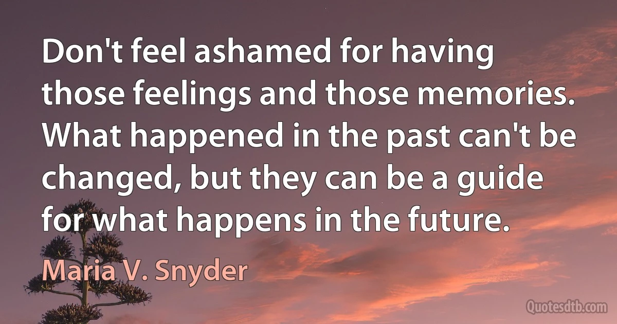 Don't feel ashamed for having those feelings and those memories. What happened in the past can't be changed, but they can be a guide for what happens in the future. (Maria V. Snyder)