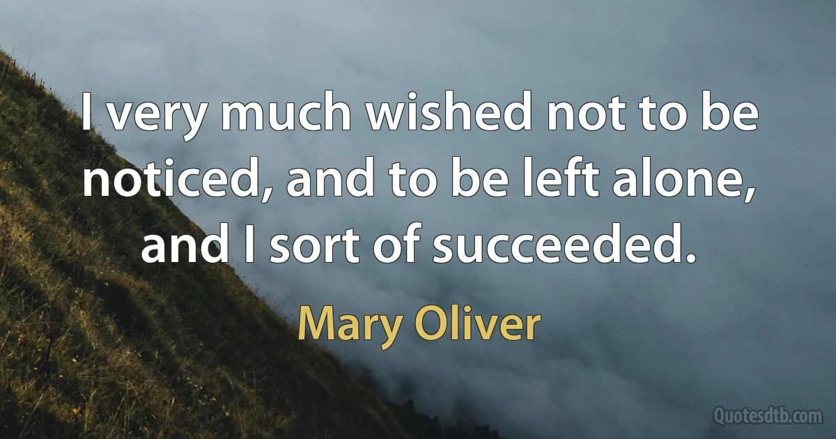 I very much wished not to be noticed, and to be left alone, and I sort of succeeded. (Mary Oliver)