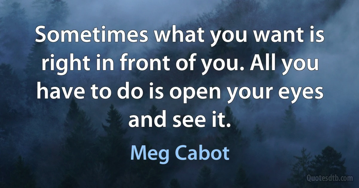 Sometimes what you want is right in front of you. All you have to do is open your eyes and see it. (Meg Cabot)