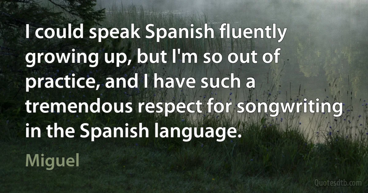 I could speak Spanish fluently growing up, but I'm so out of practice, and I have such a tremendous respect for songwriting in the Spanish language. (Miguel)