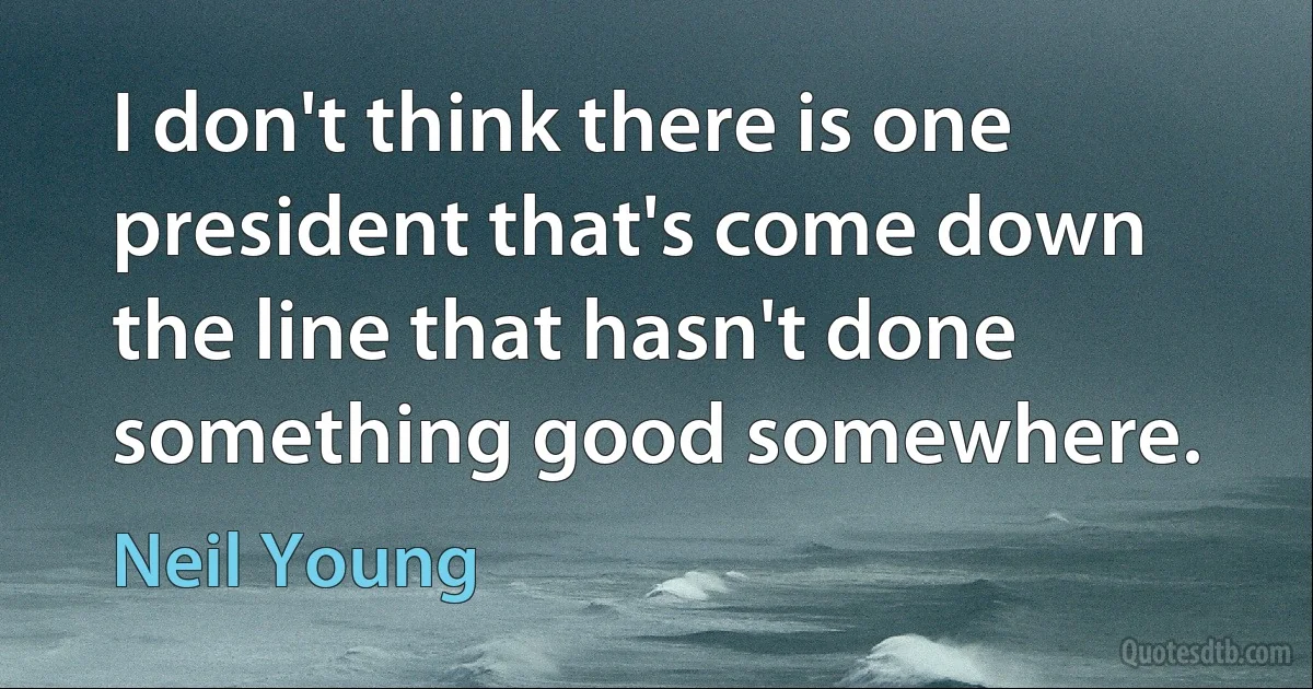 I don't think there is one president that's come down the line that hasn't done something good somewhere. (Neil Young)