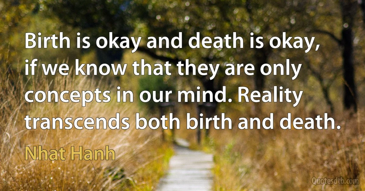 Birth is okay and death is okay, if we know that they are only concepts in our mind. Reality transcends both birth and death. (Nhat Hanh)