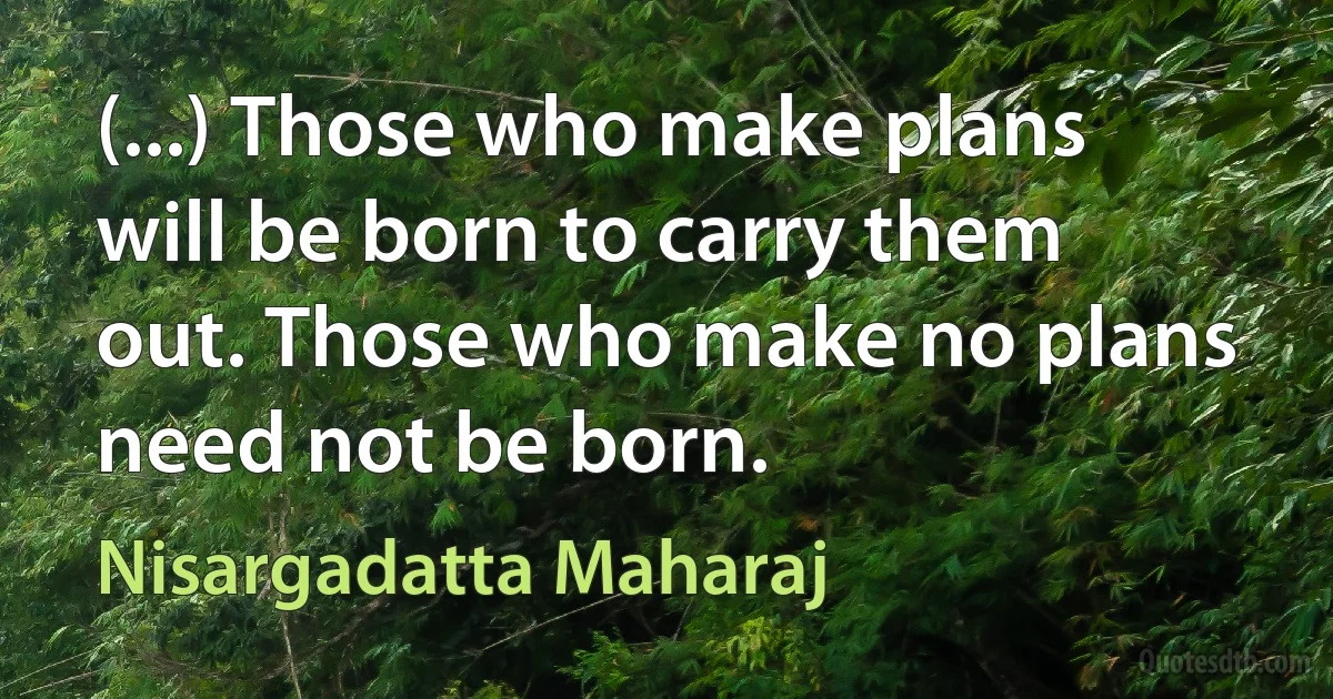 (...) Those who make plans will be born to carry them out. Those who make no plans need not be born. (Nisargadatta Maharaj)