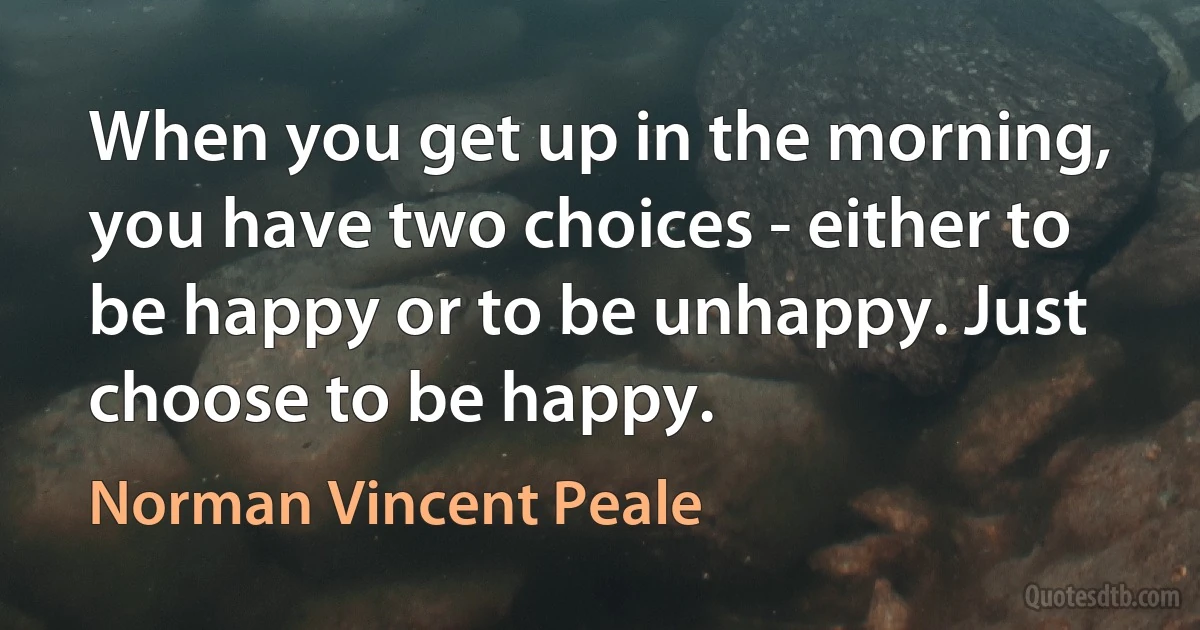 When you get up in the morning, you have two choices - either to be happy or to be unhappy. Just choose to be happy. (Norman Vincent Peale)