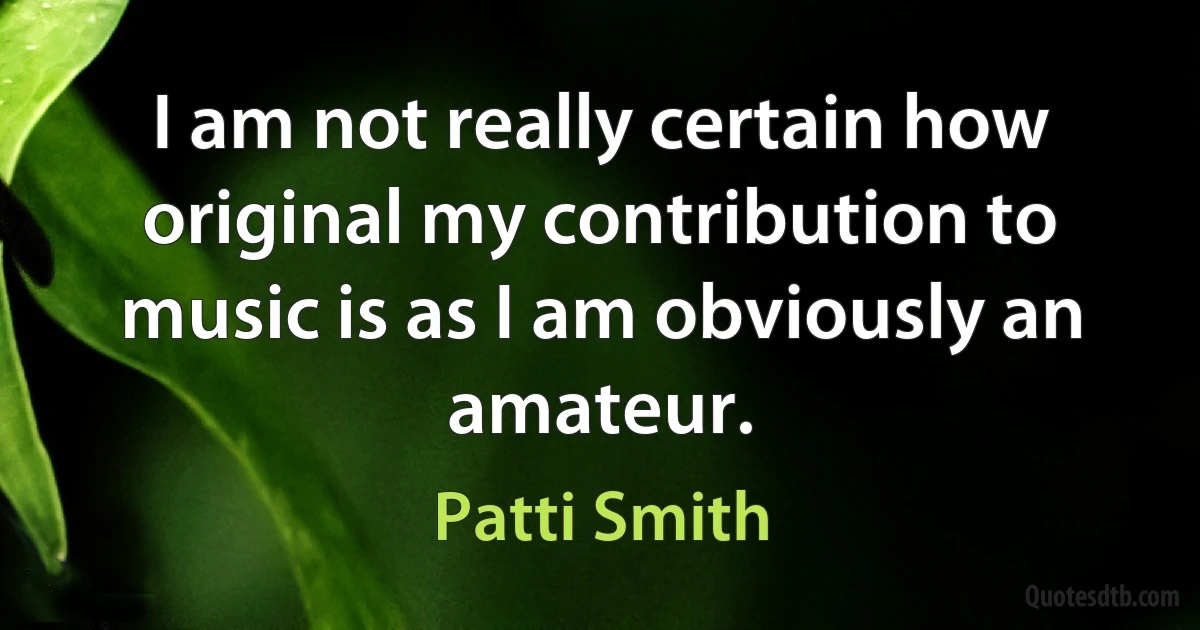 I am not really certain how original my contribution to music is as I am obviously an amateur. (Patti Smith)