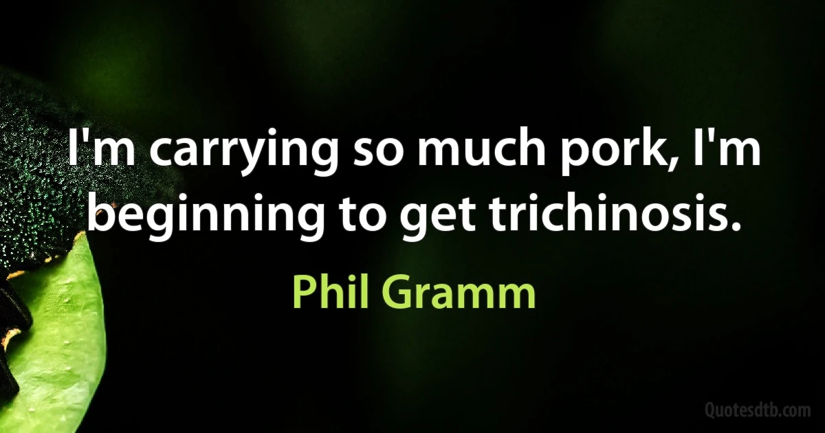 I'm carrying so much pork, I'm beginning to get trichinosis. (Phil Gramm)