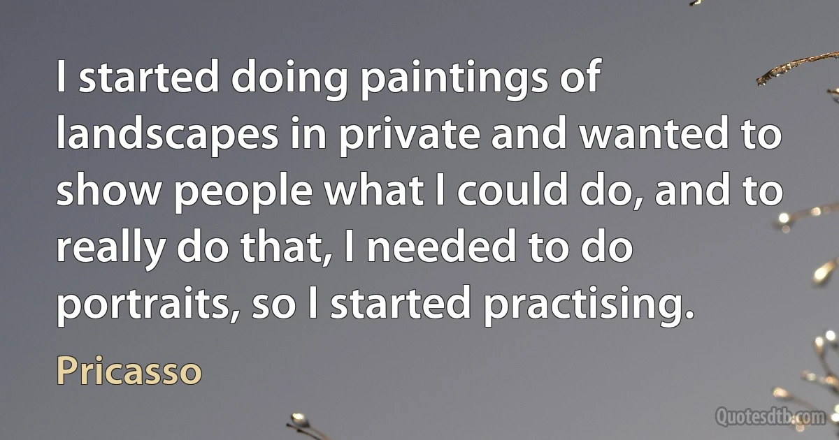 I started doing paintings of landscapes in private and wanted to show people what I could do, and to really do that, I needed to do portraits, so I started practising. (Pricasso)