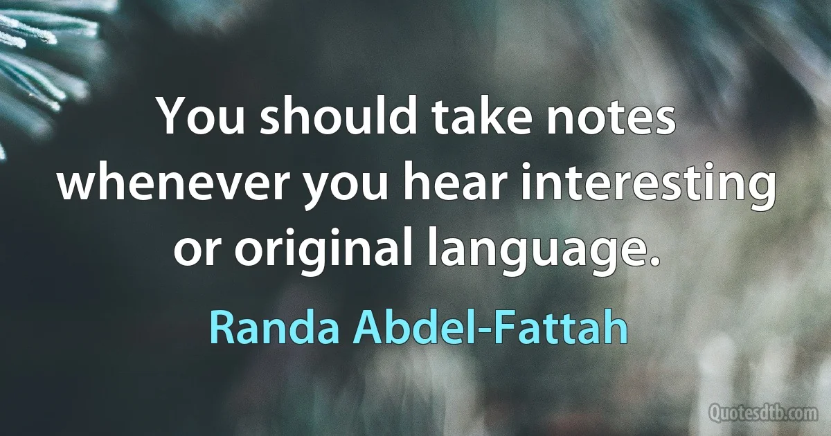 You should take notes whenever you hear interesting or original language. (Randa Abdel-Fattah)