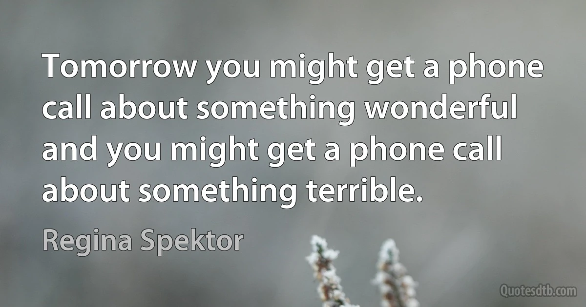 Tomorrow you might get a phone call about something wonderful and you might get a phone call about something terrible. (Regina Spektor)