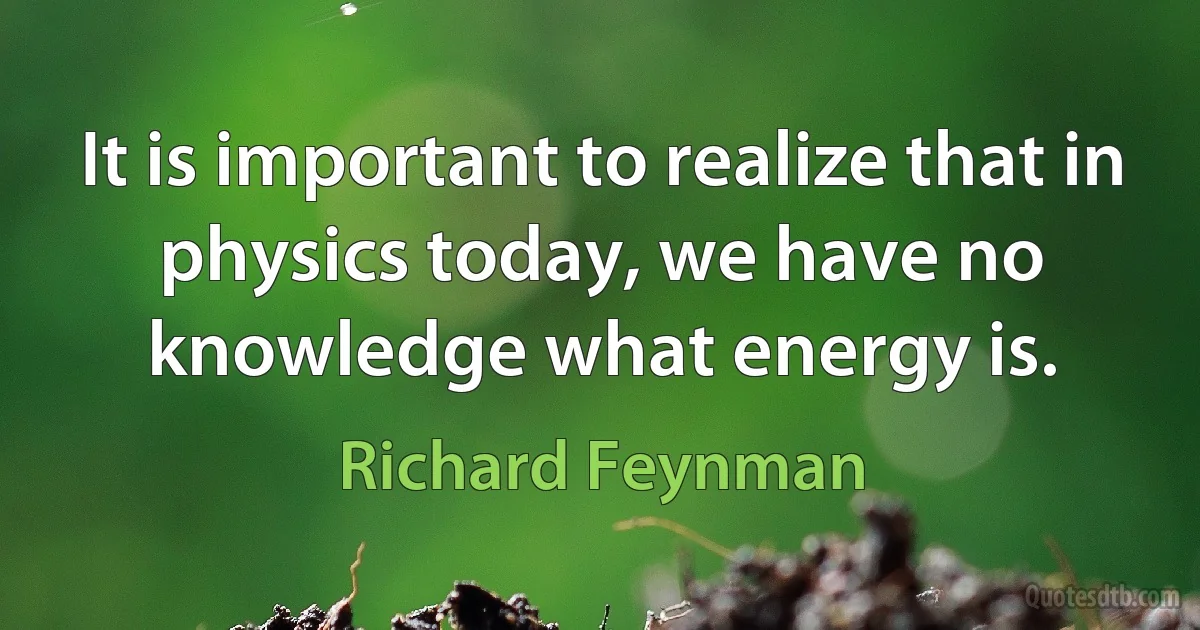 It is important to realize that in physics today, we have no knowledge what energy is. (Richard Feynman)