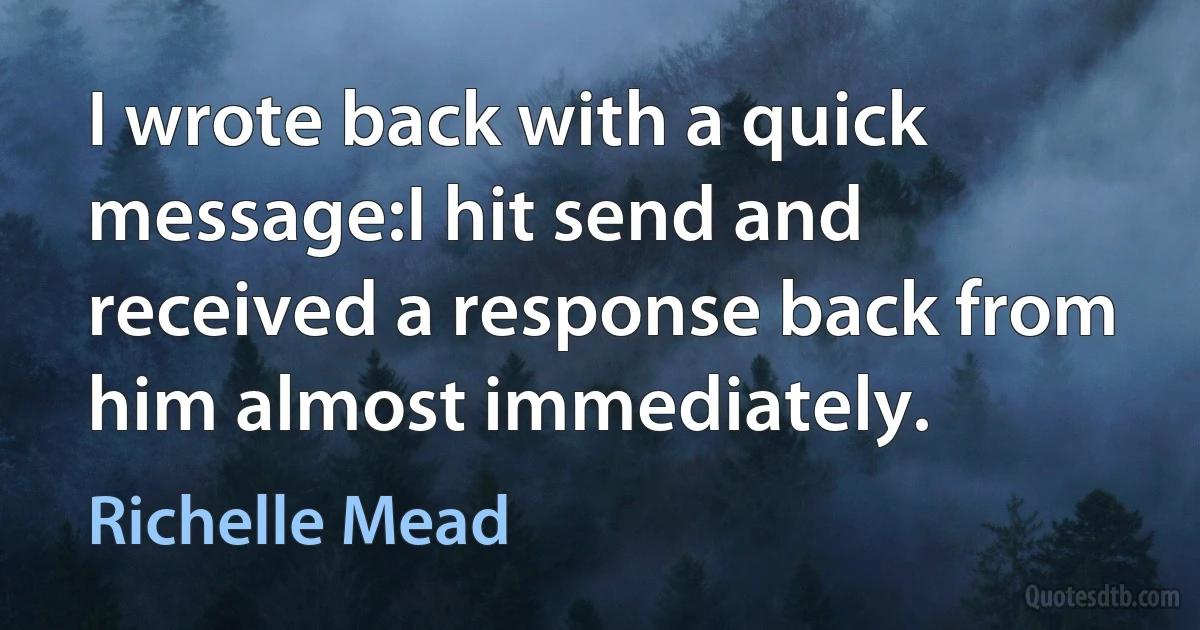 I wrote back with a quick message:I hit send and received a response back from him almost immediately. (Richelle Mead)