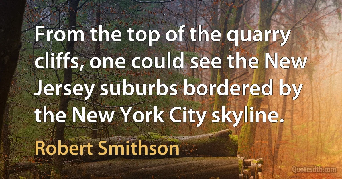 From the top of the quarry cliffs, one could see the New Jersey suburbs bordered by the New York City skyline. (Robert Smithson)