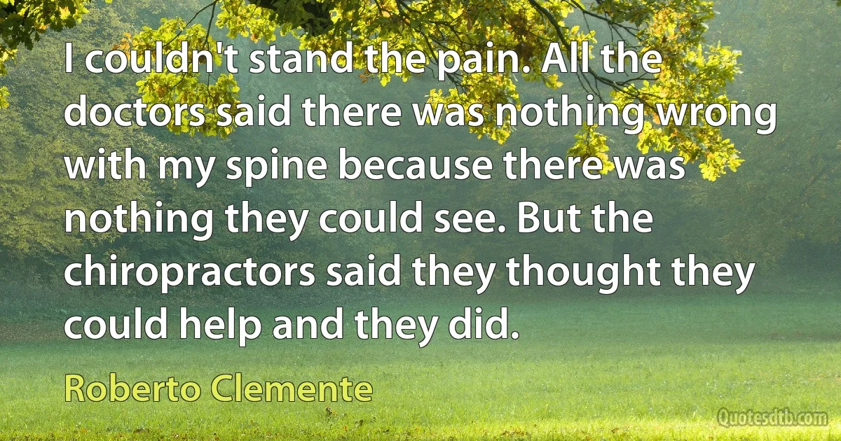 I couldn't stand the pain. All the doctors said there was nothing wrong with my spine because there was nothing they could see. But the chiropractors said they thought they could help and they did. (Roberto Clemente)