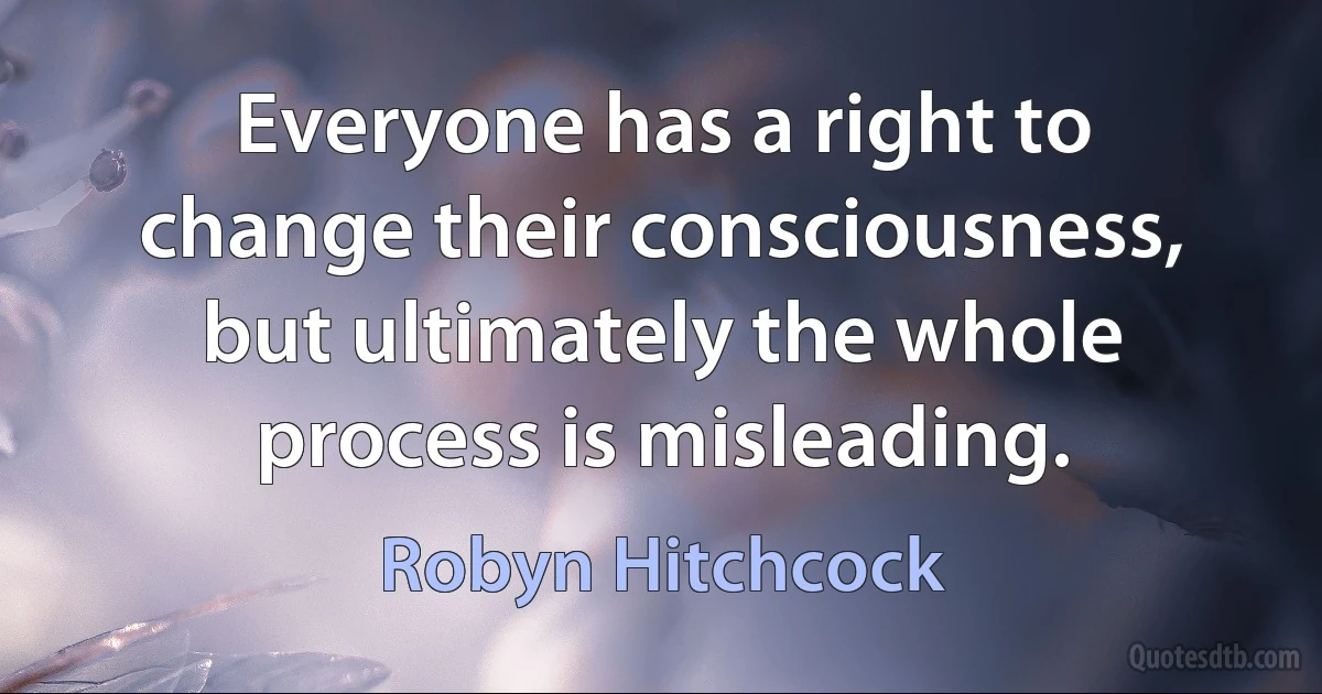 Everyone has a right to change their consciousness, but ultimately the whole process is misleading. (Robyn Hitchcock)