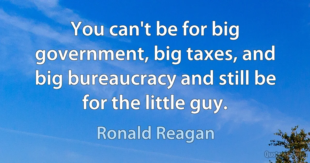 You can't be for big government, big taxes, and big bureaucracy and still be for the little guy. (Ronald Reagan)