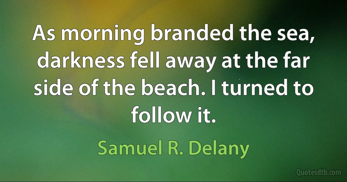 As morning branded the sea, darkness fell away at the far side of the beach. I turned to follow it. (Samuel R. Delany)