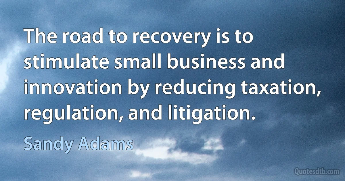 The road to recovery is to stimulate small business and innovation by reducing taxation, regulation, and litigation. (Sandy Adams)