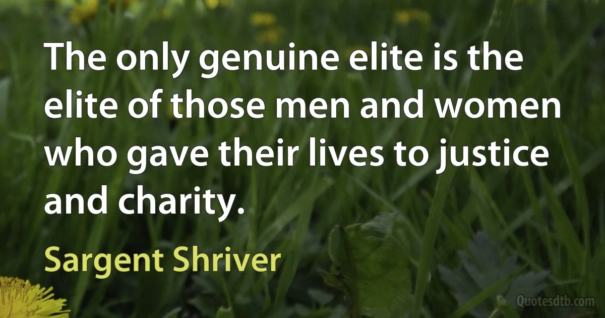 The only genuine elite is the elite of those men and women who gave their lives to justice and charity. (Sargent Shriver)