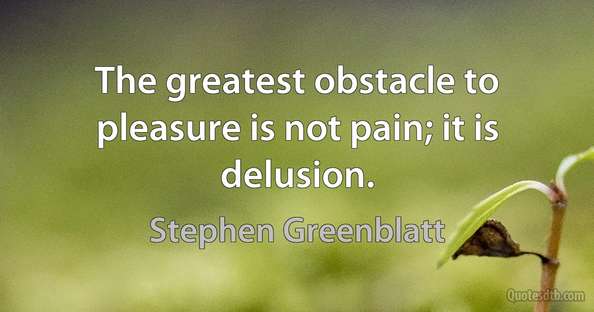 The greatest obstacle to pleasure is not pain; it is delusion. (Stephen Greenblatt)