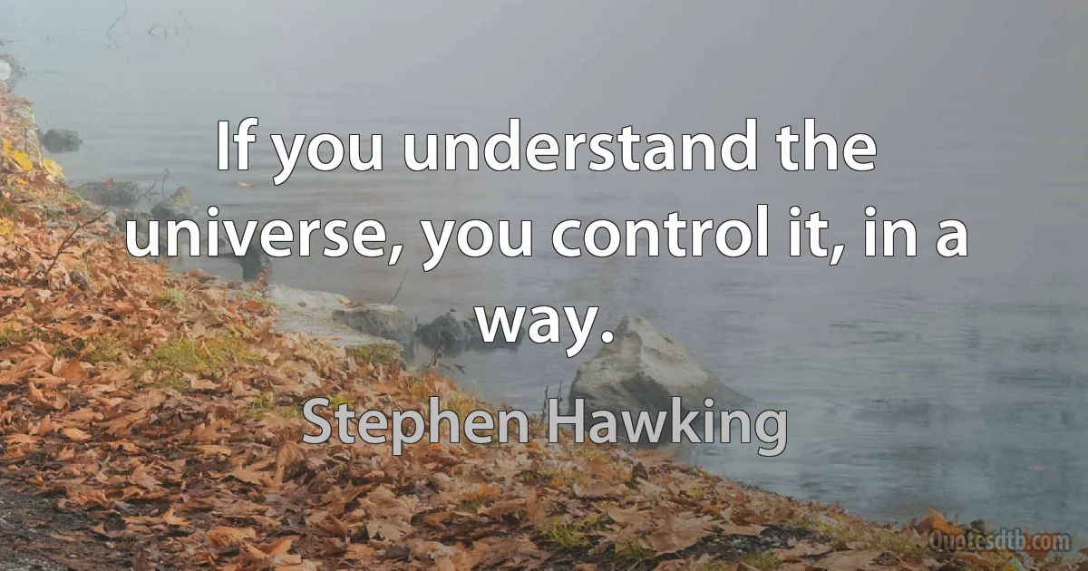 If you understand the universe, you control it, in a way. (Stephen Hawking)