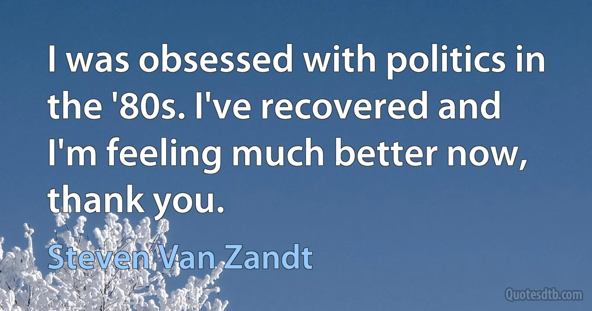 I was obsessed with politics in the '80s. I've recovered and I'm feeling much better now, thank you. (Steven Van Zandt)