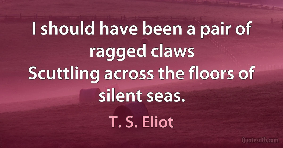 I should have been a pair of ragged claws
Scuttling across the floors of silent seas. (T. S. Eliot)