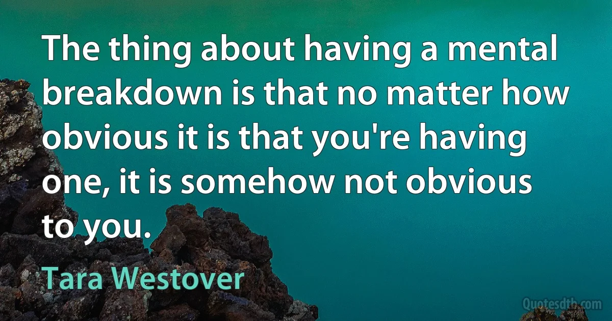 The thing about having a mental breakdown is that no matter how obvious it is that you're having one, it is somehow not obvious to you. (Tara Westover)