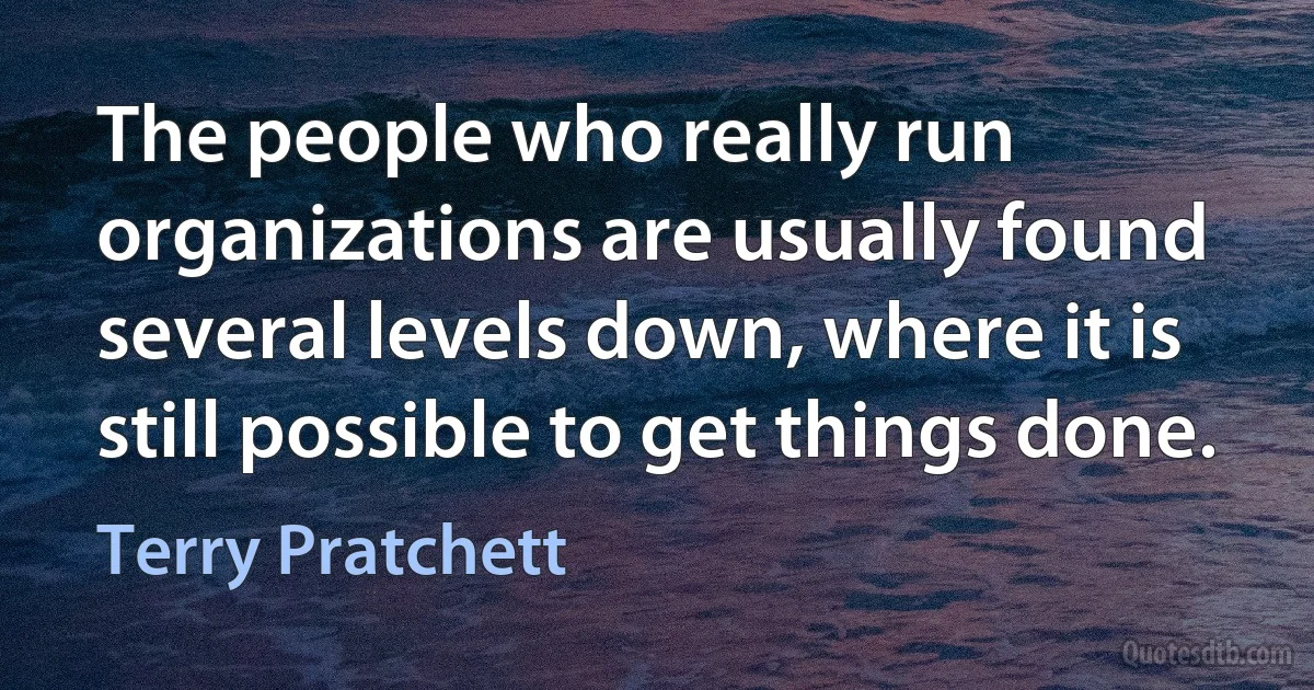 The people who really run organizations are usually found several levels down, where it is still possible to get things done. (Terry Pratchett)