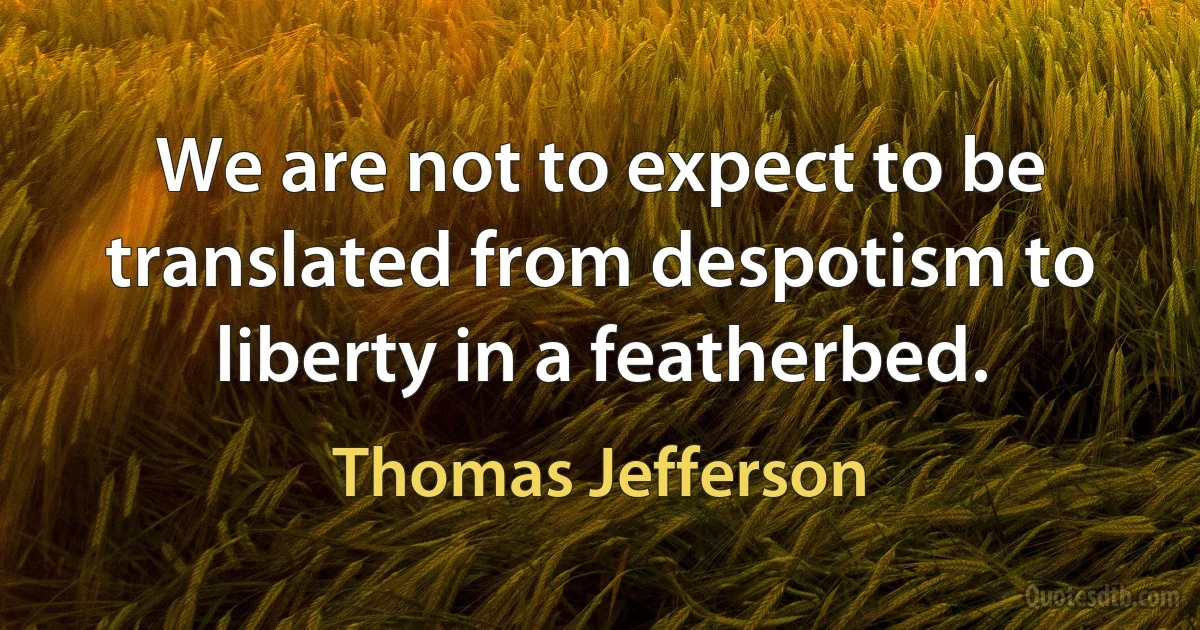 We are not to expect to be translated from despotism to liberty in a featherbed. (Thomas Jefferson)