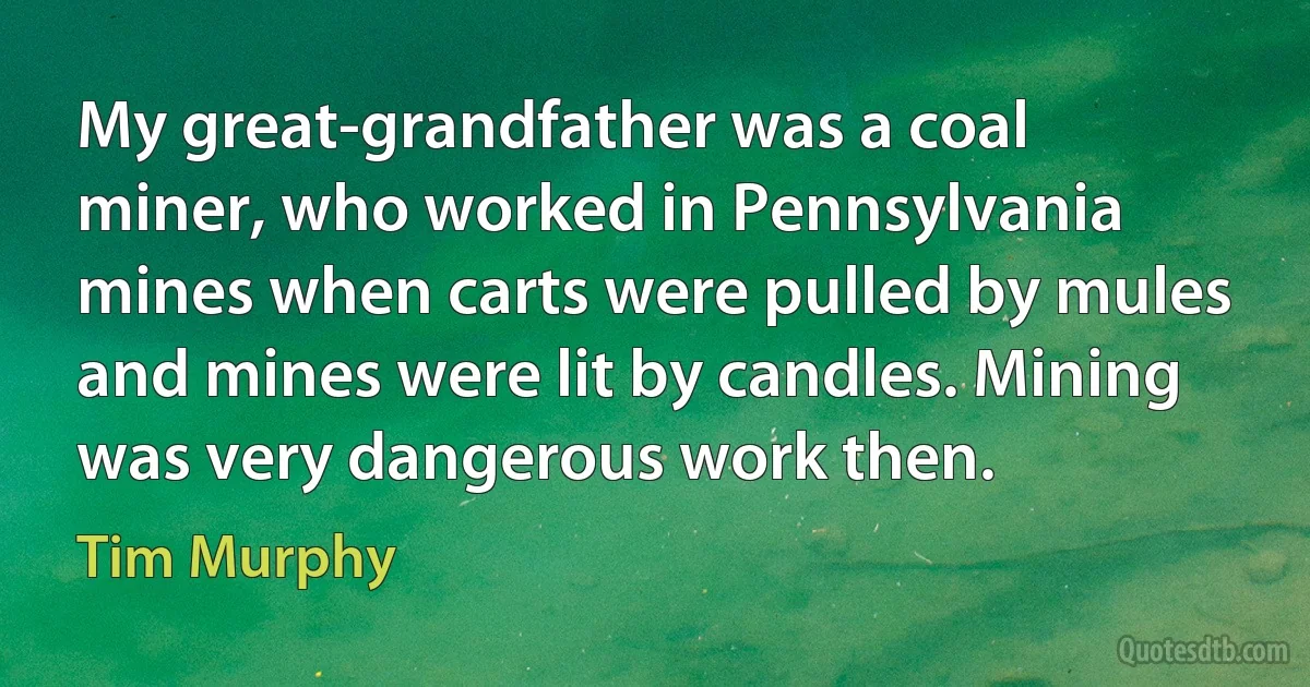 My great-grandfather was a coal miner, who worked in Pennsylvania mines when carts were pulled by mules and mines were lit by candles. Mining was very dangerous work then. (Tim Murphy)