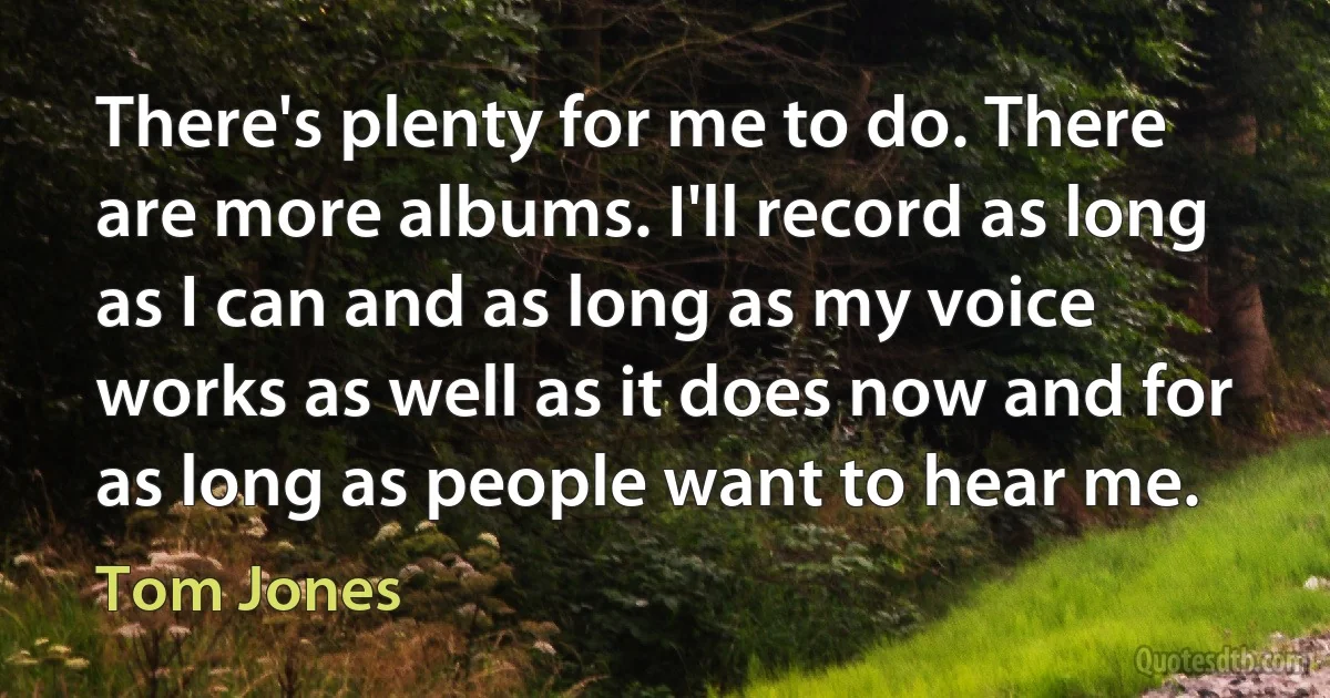 There's plenty for me to do. There are more albums. I'll record as long as I can and as long as my voice works as well as it does now and for as long as people want to hear me. (Tom Jones)