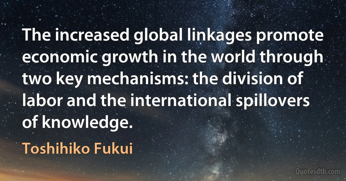 The increased global linkages promote economic growth in the world through two key mechanisms: the division of labor and the international spillovers of knowledge. (Toshihiko Fukui)