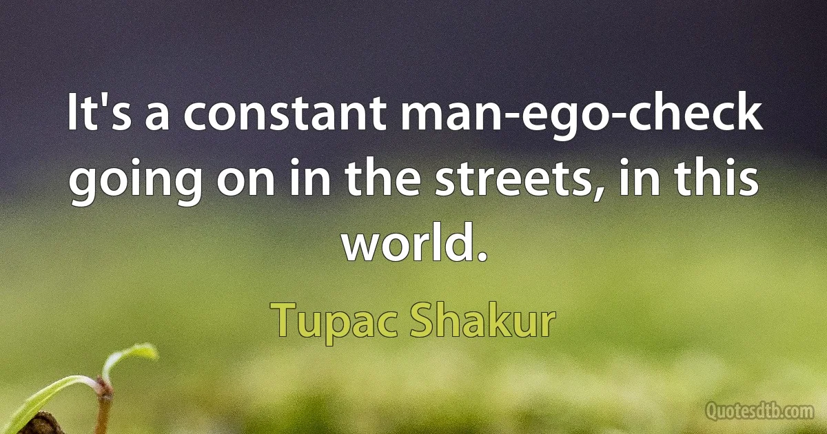 It's a constant man-ego-check going on in the streets, in this world. (Tupac Shakur)