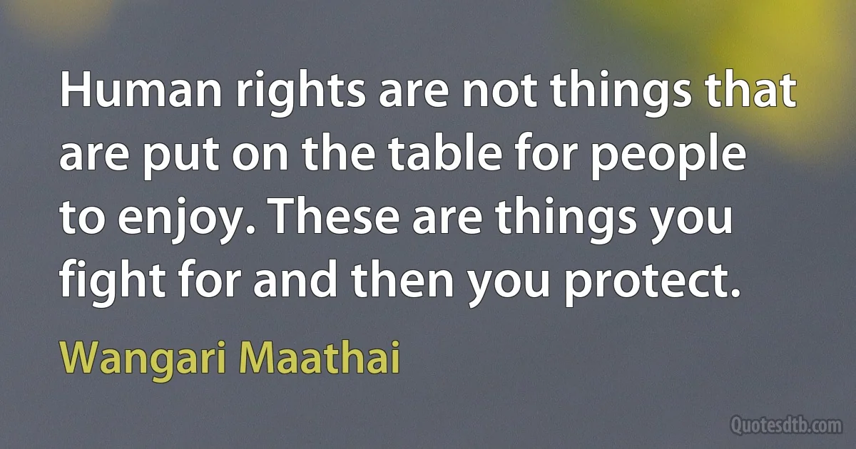 Human rights are not things that are put on the table for people to enjoy. These are things you fight for and then you protect. (Wangari Maathai)