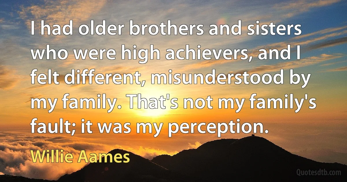 I had older brothers and sisters who were high achievers, and I felt different, misunderstood by my family. That's not my family's fault; it was my perception. (Willie Aames)