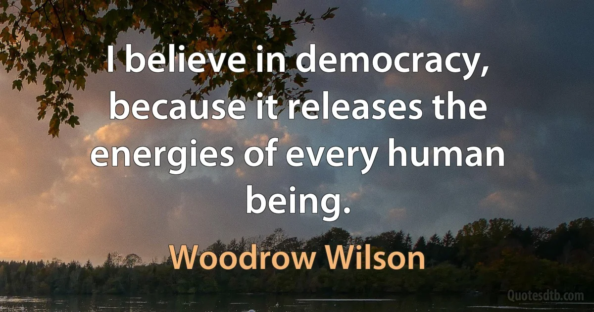 I believe in democracy, because it releases the energies of every human being. (Woodrow Wilson)