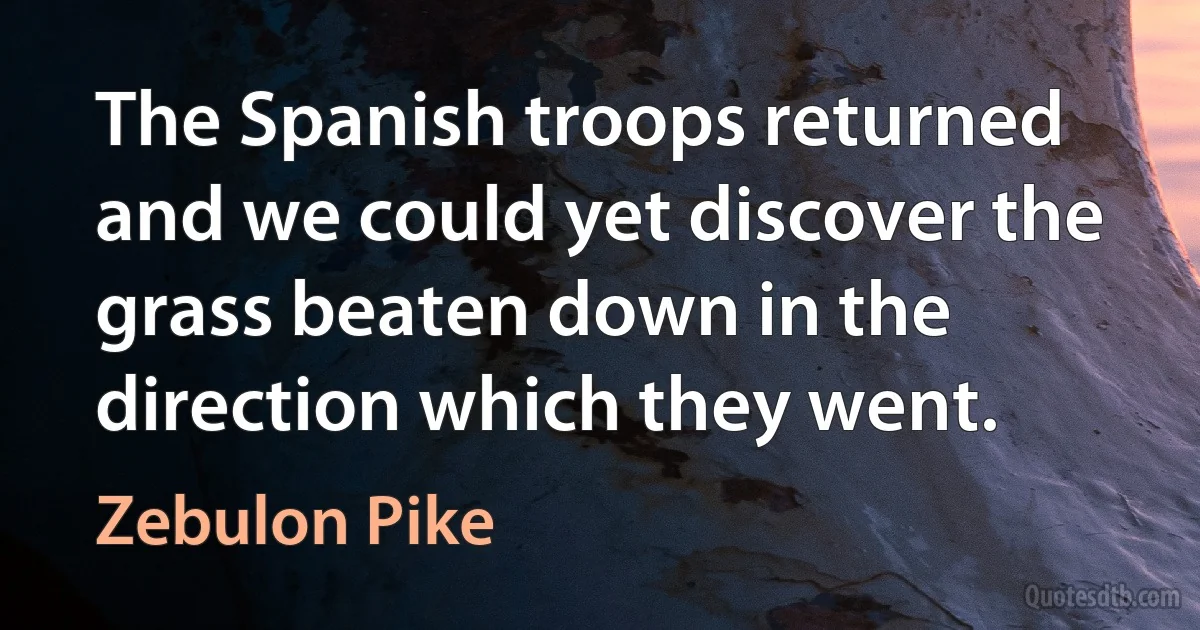 The Spanish troops returned and we could yet discover the grass beaten down in the direction which they went. (Zebulon Pike)