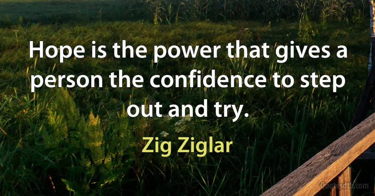 Hope is the power that gives a person the confidence to step out and try. (Zig Ziglar)