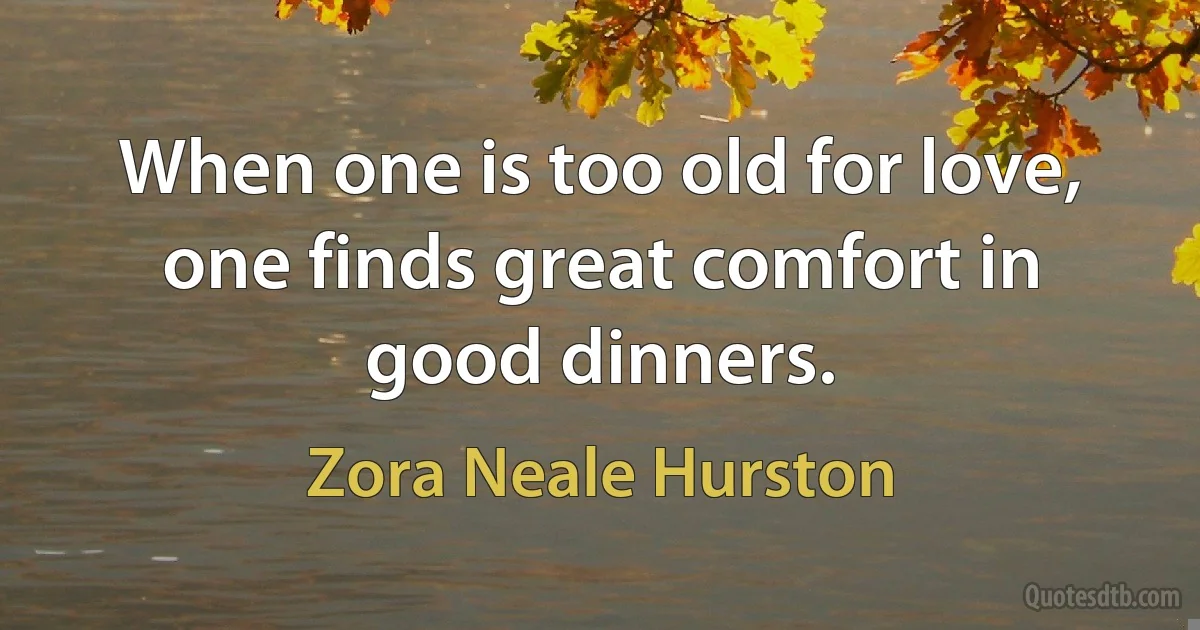 When one is too old for love, one finds great comfort in good dinners. (Zora Neale Hurston)