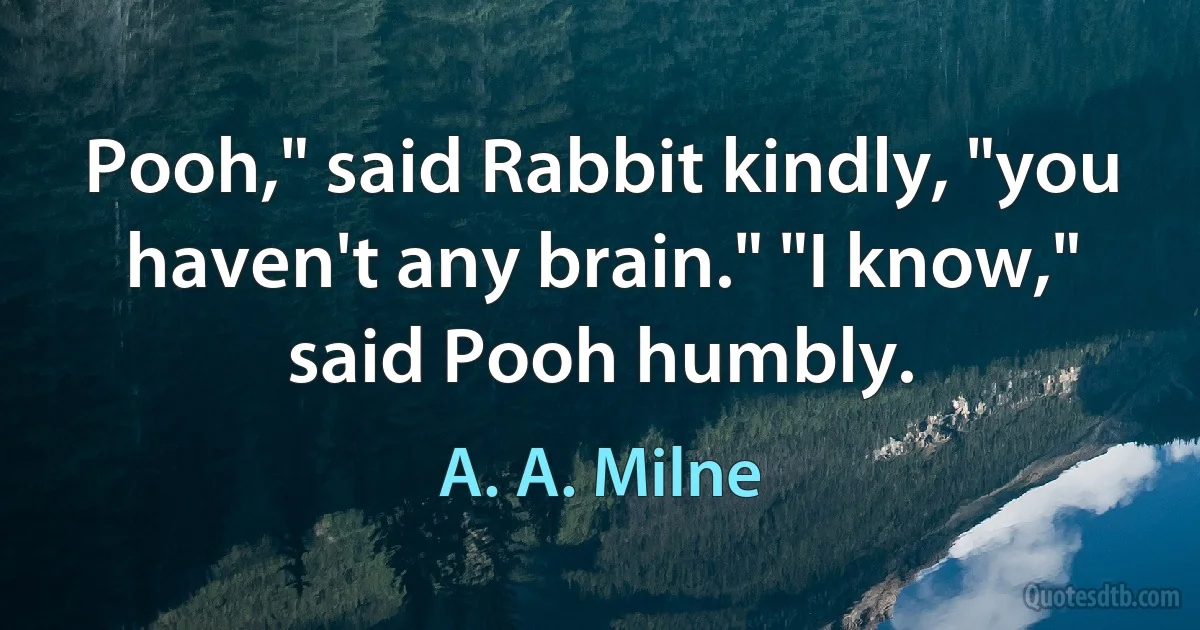 Pooh," said Rabbit kindly, "you haven't any brain." "I know," said Pooh humbly. (A. A. Milne)